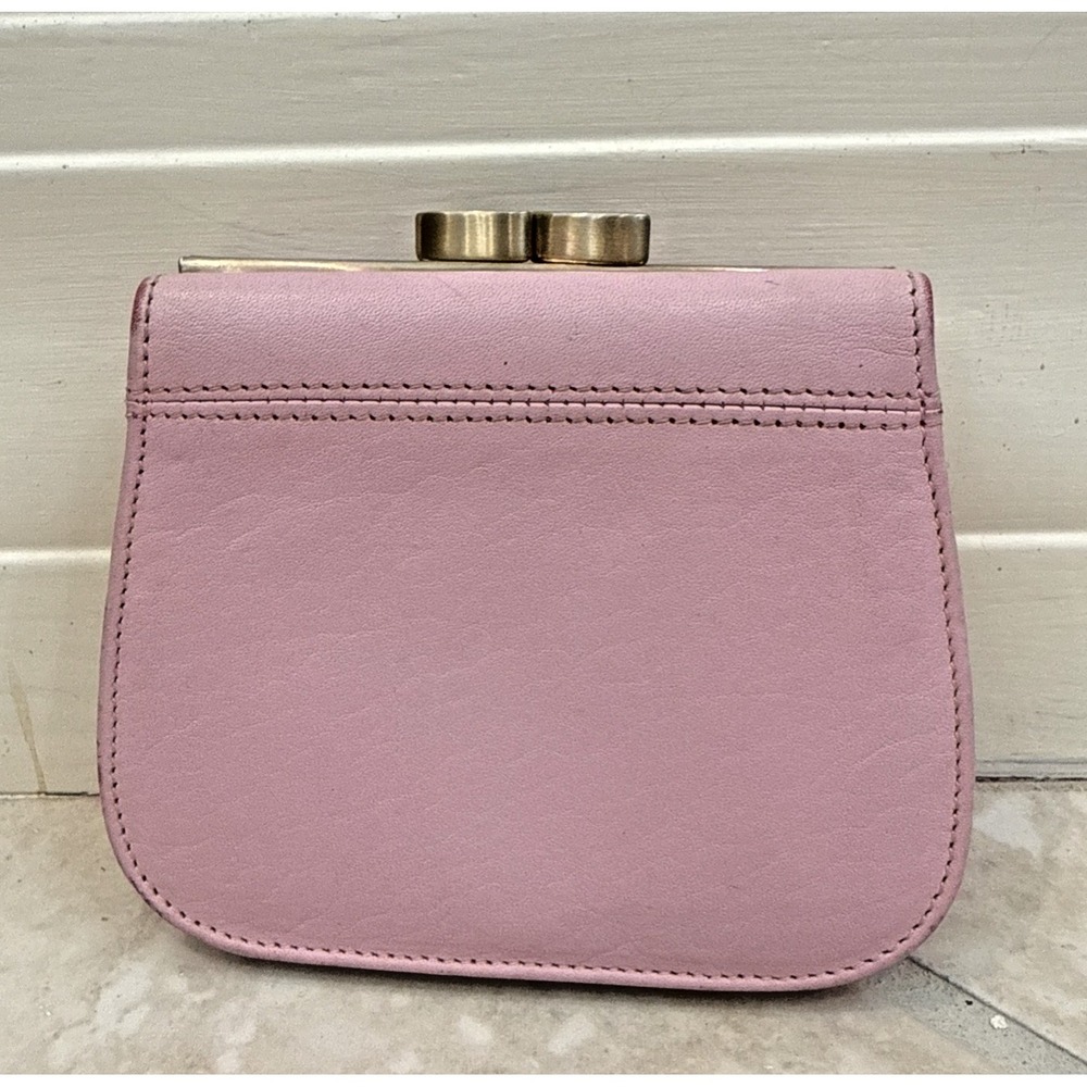 ONE ODD BIRD Pink Leather Kiss Lock Wallet Purse 4x3.5x1 Logo - Picture 2 of 11